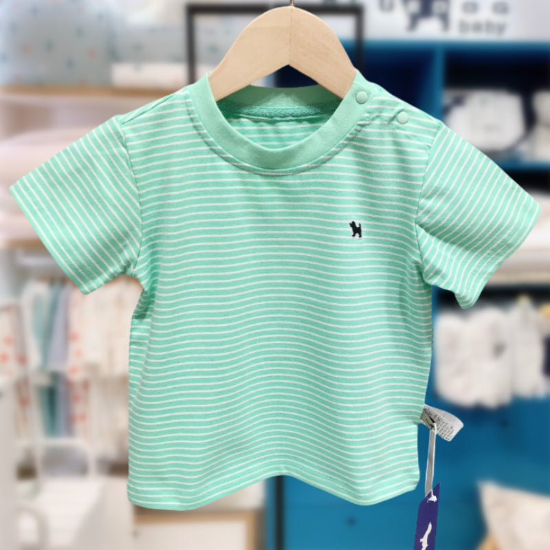Children's Korean Style Clothing Summer Boys Stripe Crew Neck Children's T-shirt