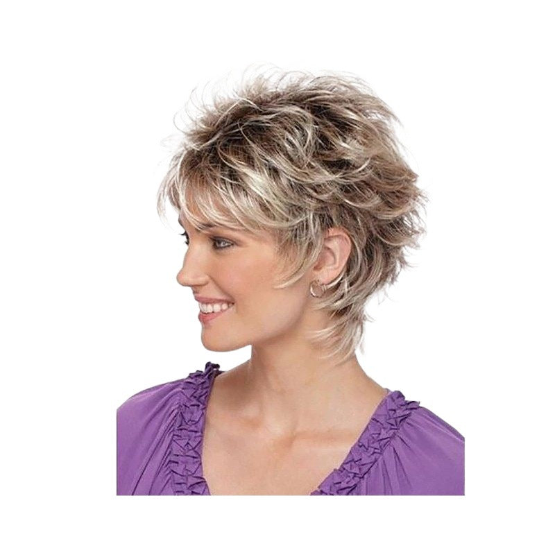Women's Outside Fluffy Gradient One Piece Wig Short Curly Hair