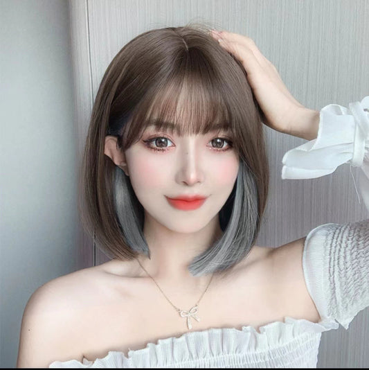 Female Cool Highlight Trend Younger Fashion Wave Simulation Wig Short Straight Hair