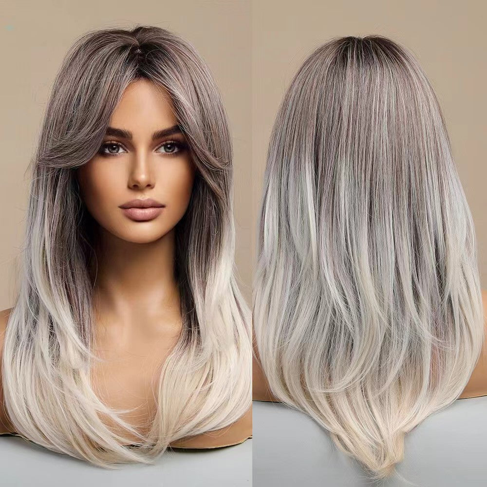 Gradient Chemical Fiber Mechanism Rose Net Long Straight Wig
