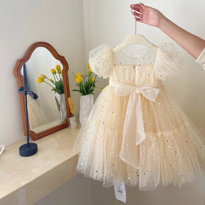 Children's Princess Summer Western Style Sequined Mesh Bubble Skirt Children's Dress