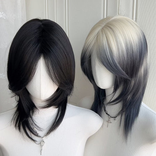 Gradient Anchovy Head Wolf Tail Fashion Mid-point Collarbone Length Haircut Long Straight Wig