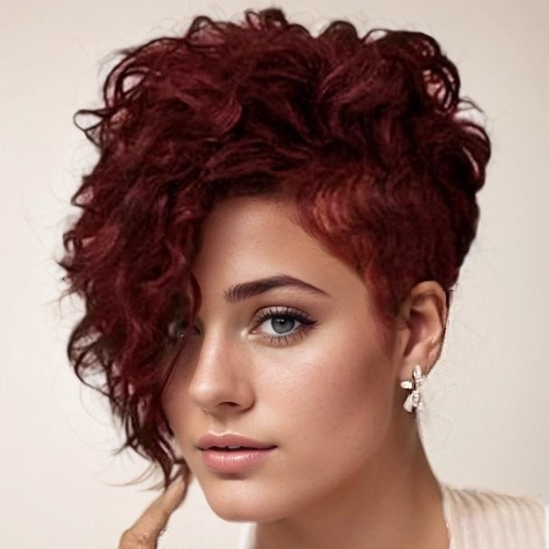 Women's Small Fiber Simulation Wine Red Wig Short Curly Hair