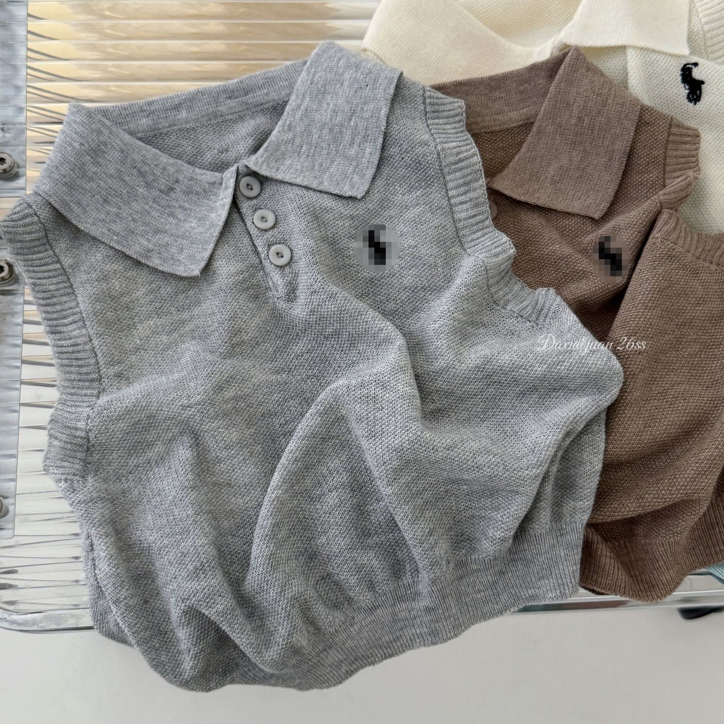 Elegant Korean Knitted Lapel Sleeveless Vest Children's T-shirt