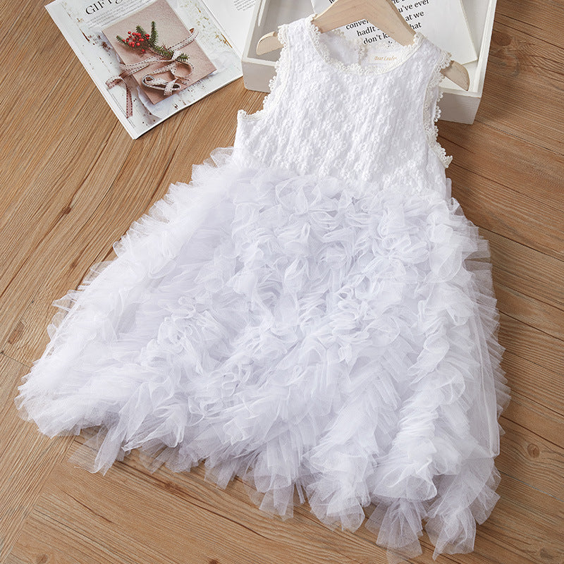 Summer Shirt Irregular Swing Relief Embroidery Mesh Bubble Children's Dress