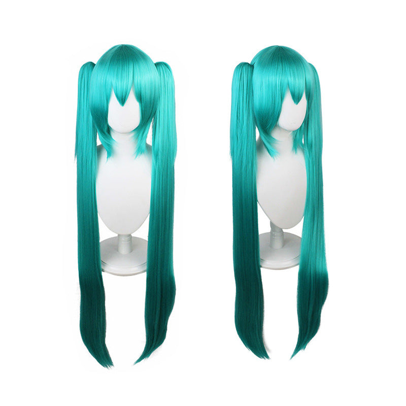 Long Hair Anime Blue Fiber Pairs Ponytail Pink Straight Cos Wig
