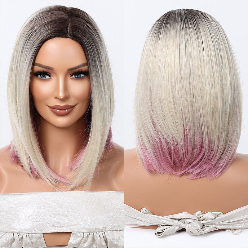 Medium Fashion Wine Red Collarbone Length Wig Short Straight Hair