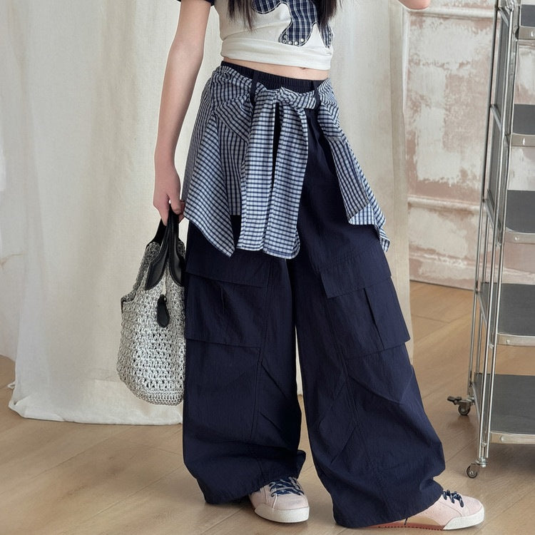 Children's Summer Plaid Bear T-shirt Fart Curtain Overalls Two-piece Children's Pants