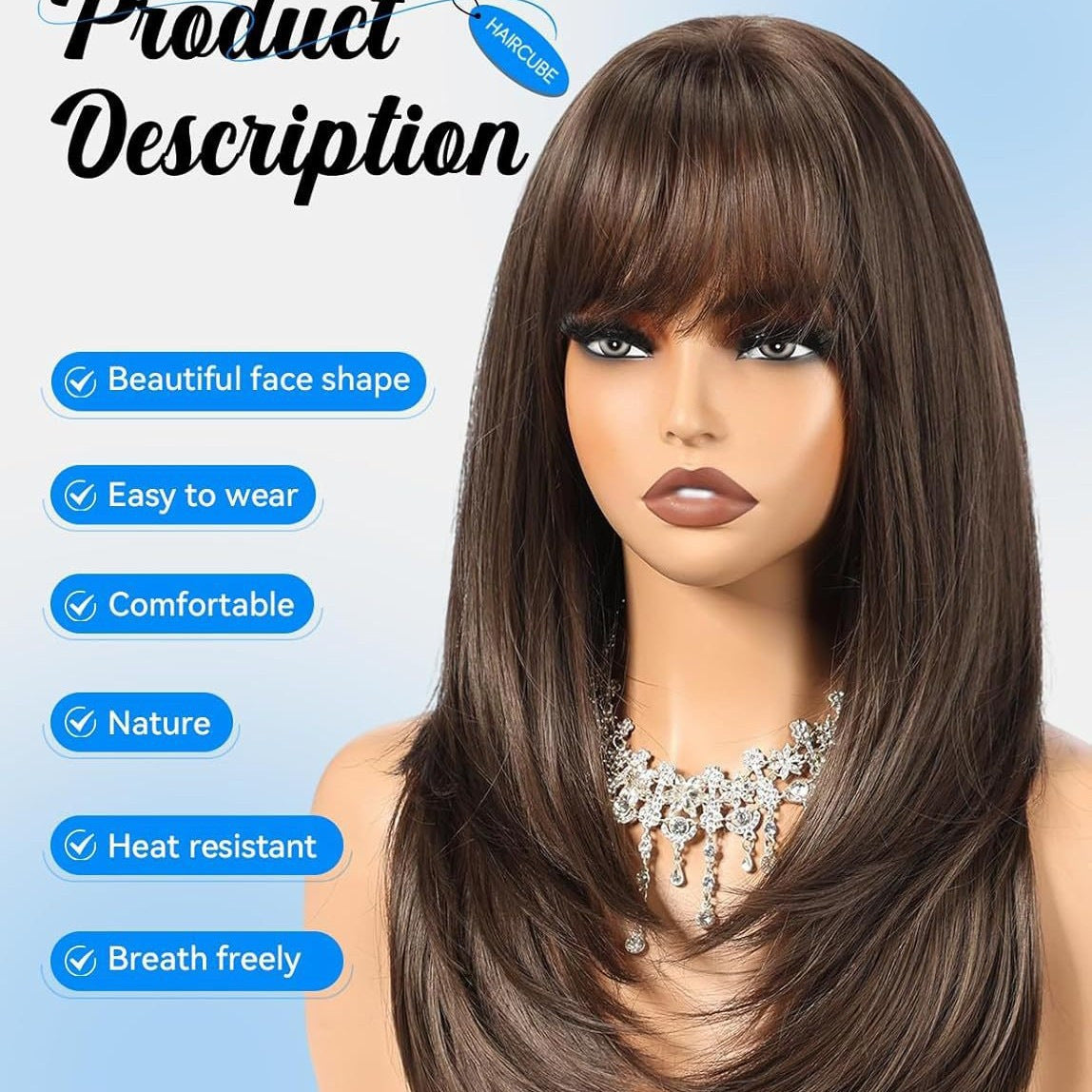 Bangs Mid-length Texture Straight Hair Intellectual Female Mechanism Wig Long Curls