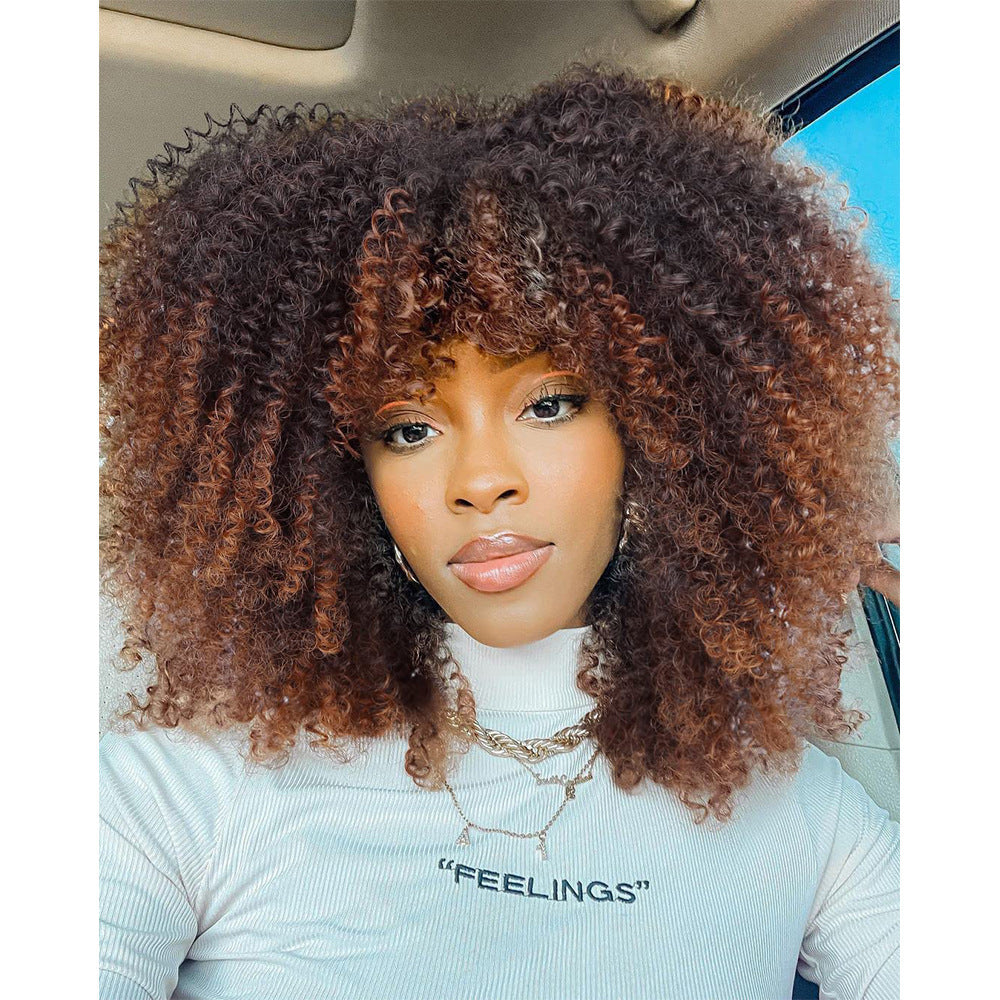 African Small Volume Fluffy Afro Head Cover Wig Short Curly Hair
