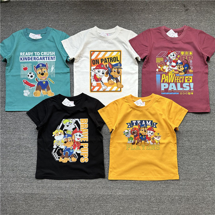 Children's Summer Dog Cartoon Short Sleeve Clothing Stretch Children's T-shirt
