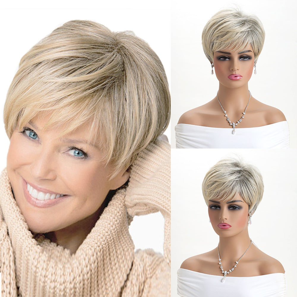 Realistic Natural Mixed Color Side Bangs Synthetic Wigs Wig Short Straight Hair