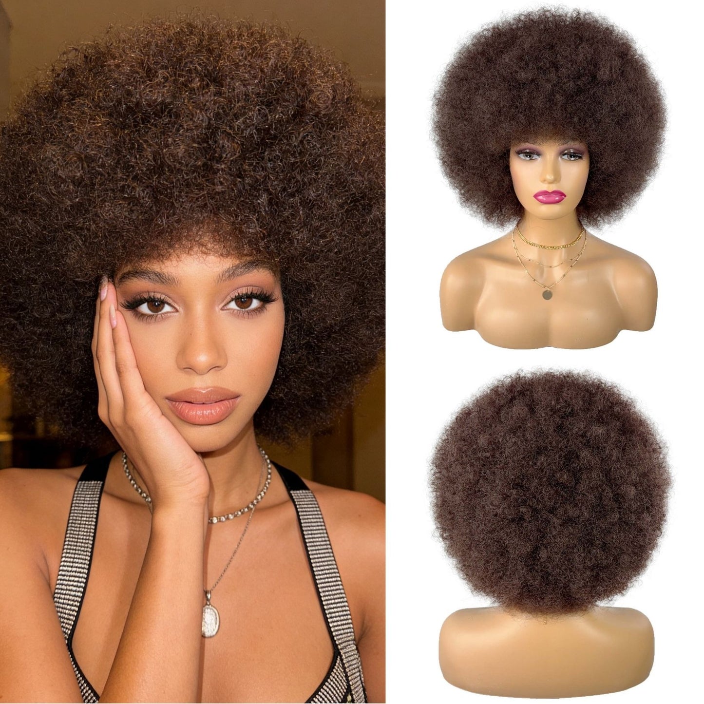 Afro Fiber Head Cover Long Straight African Small Wig Short Curly Hair