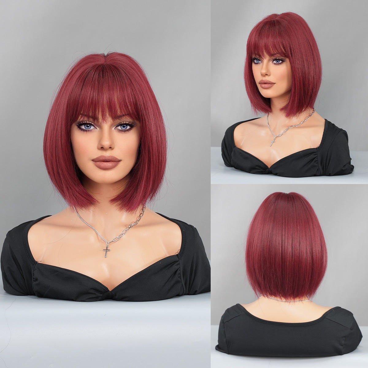 New Black Female Bangs Chemical Fiber Wig Short Straight Hair