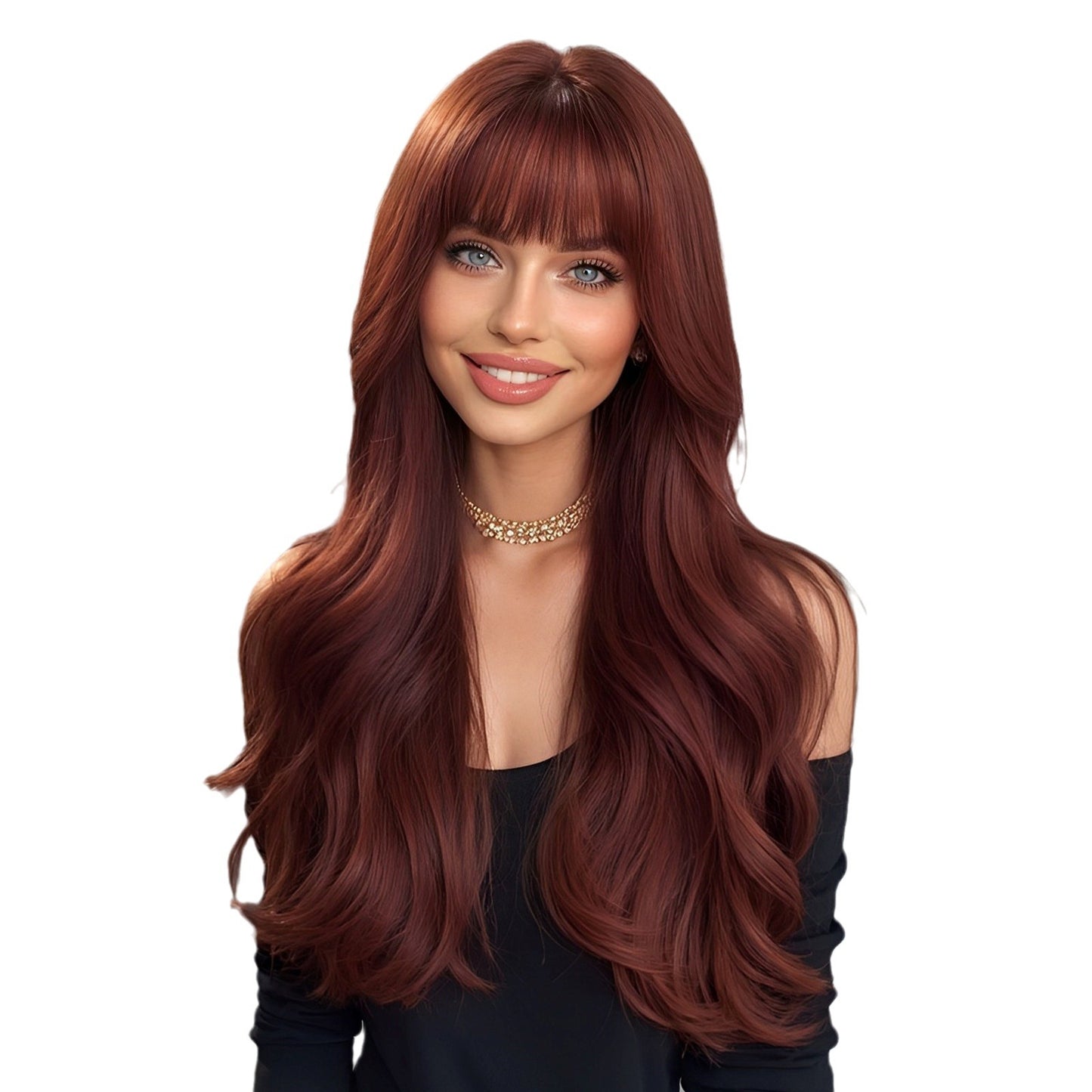 Bangs Red Wine Curly Hair Fiber Halloween Sheath Wig Long Curls