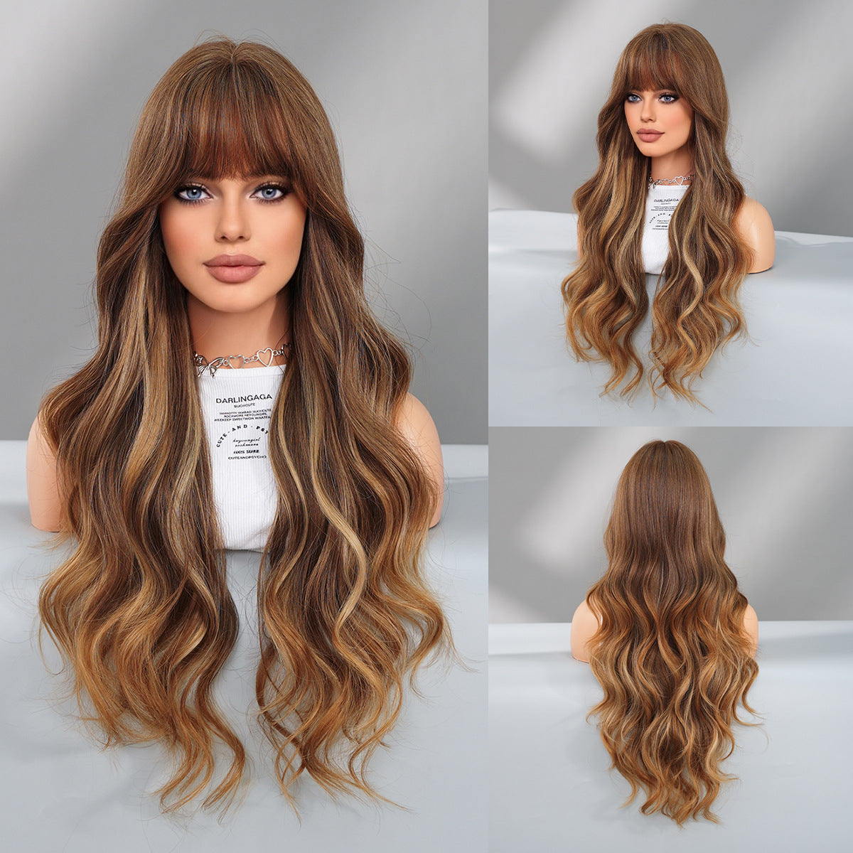 Golden Highlight Curly Hair Large Corrugated Wig Long Curls