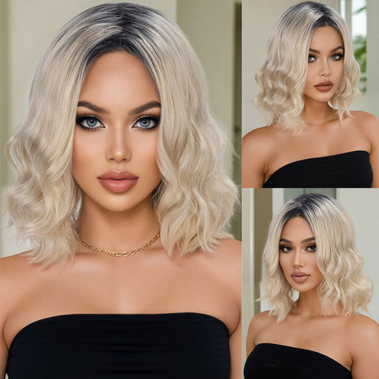 Fashion White Gold Color Head Dyed Wig Short Curly Hair