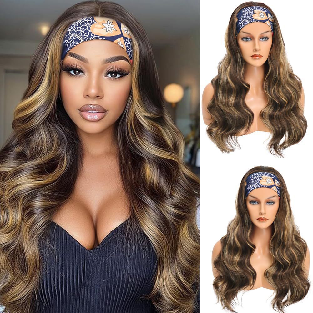 Women's Mixed Color Big Wave Curly Hair Band Wig Long Curls