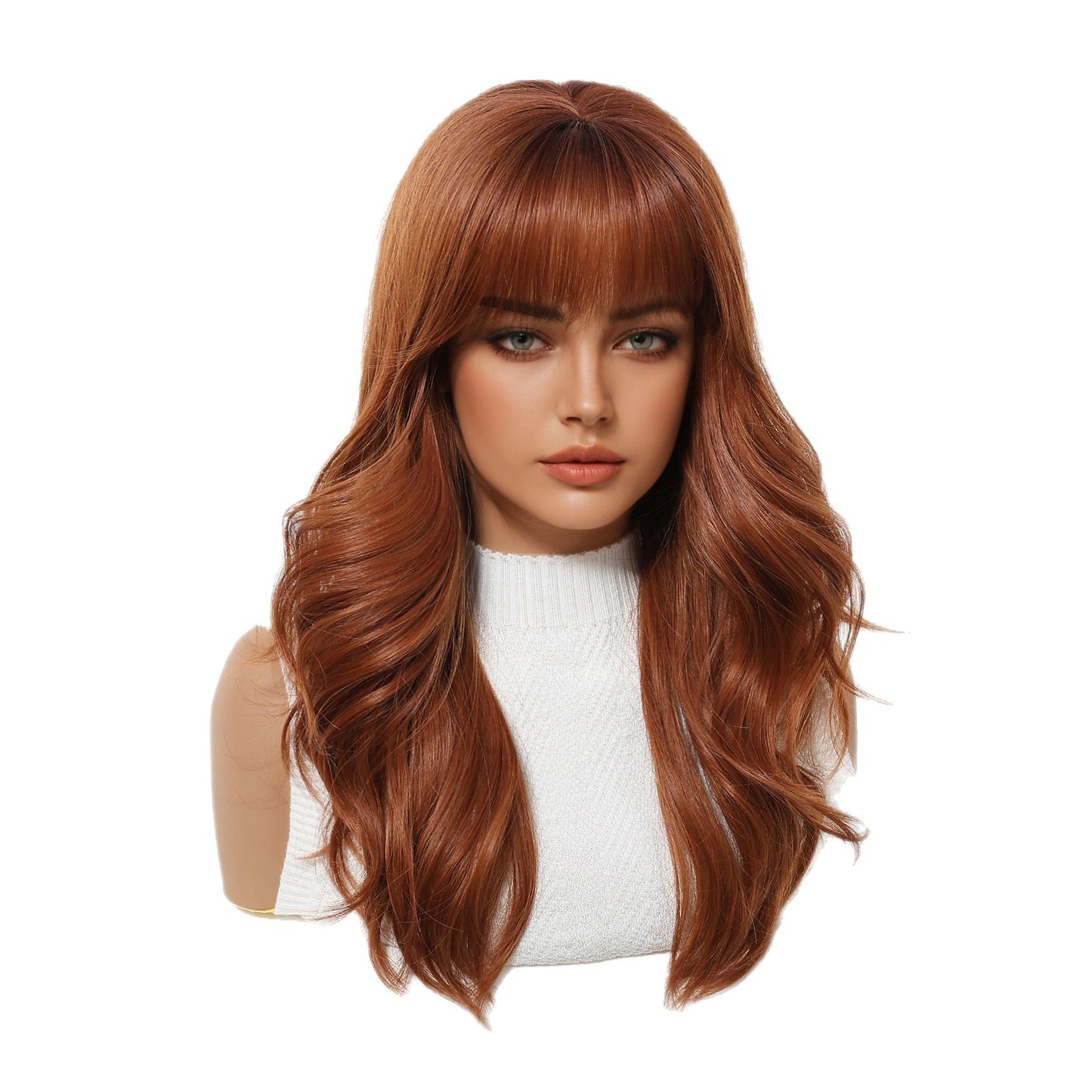 Straight Bangs Orange Rose Net Flip Natural Soft Fashion Large Wig Long Curls
