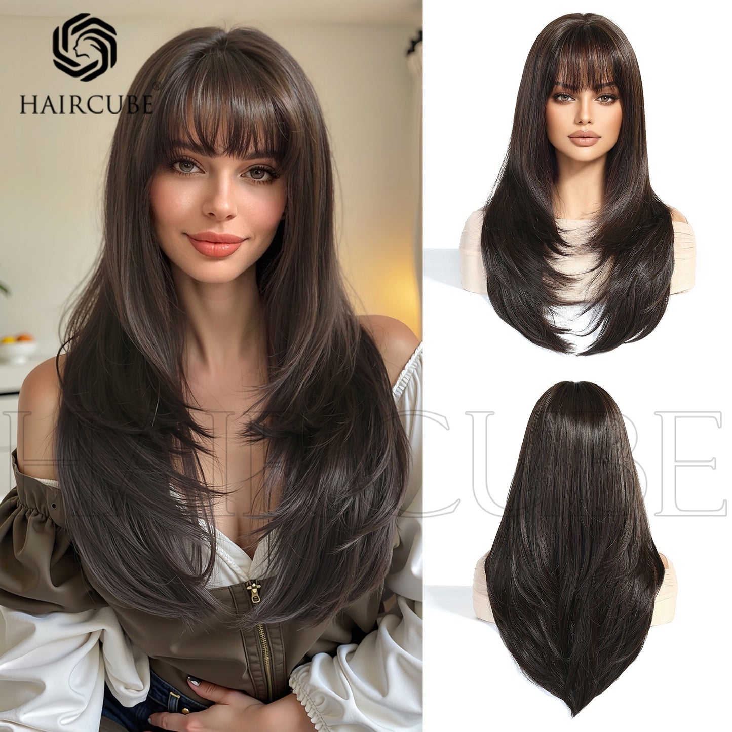 Hair Layered Mechanism Wine Red Festival Atmosphere Long Straight Wig
