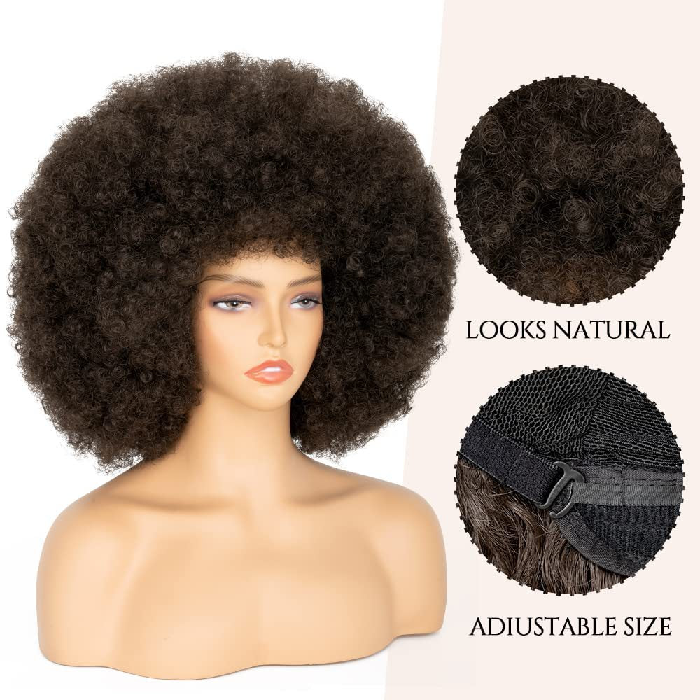 Women's African Fluffy Elastic Afro Head Cover Wig Short Curly Hair