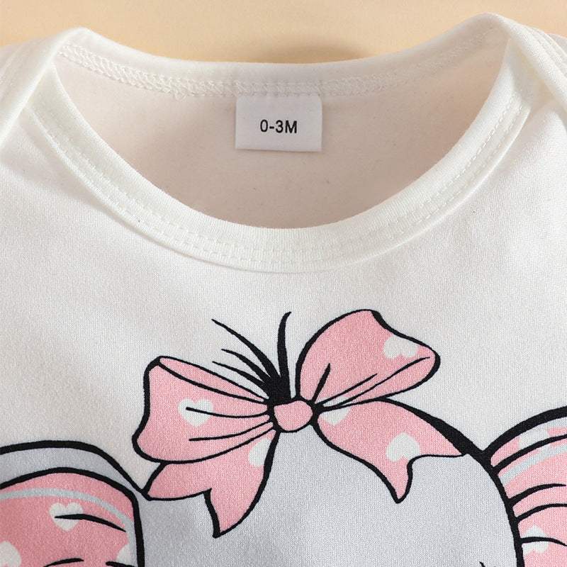 Children's Cute Cartoon Elephant Printed Short-sleeved Shorts Romper Headscarf Children's Suit