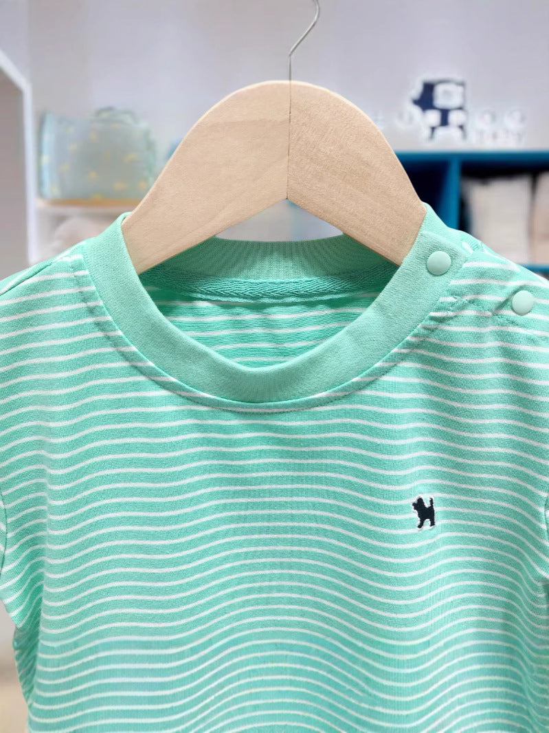 Children's Korean Style Clothing Summer Boys Stripe Crew Neck Children's T-shirt