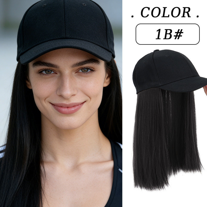 One-piece Hat Short Straight Hair Female Collarbone Length Haircut Wig Long Curls