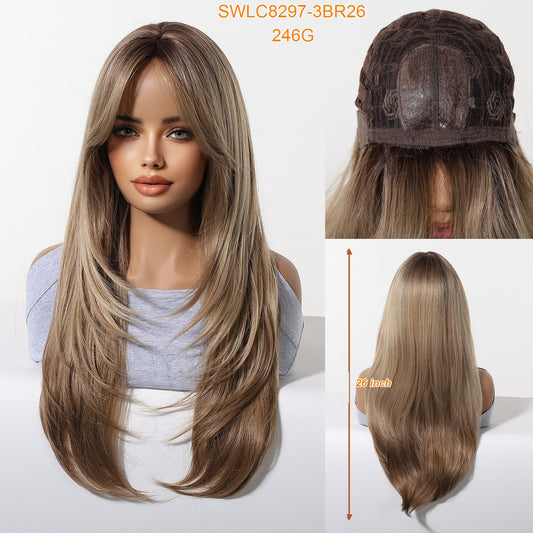 Daily Korean Style Cold Brown Hair Gentle Sweet Face Long Straight Wig