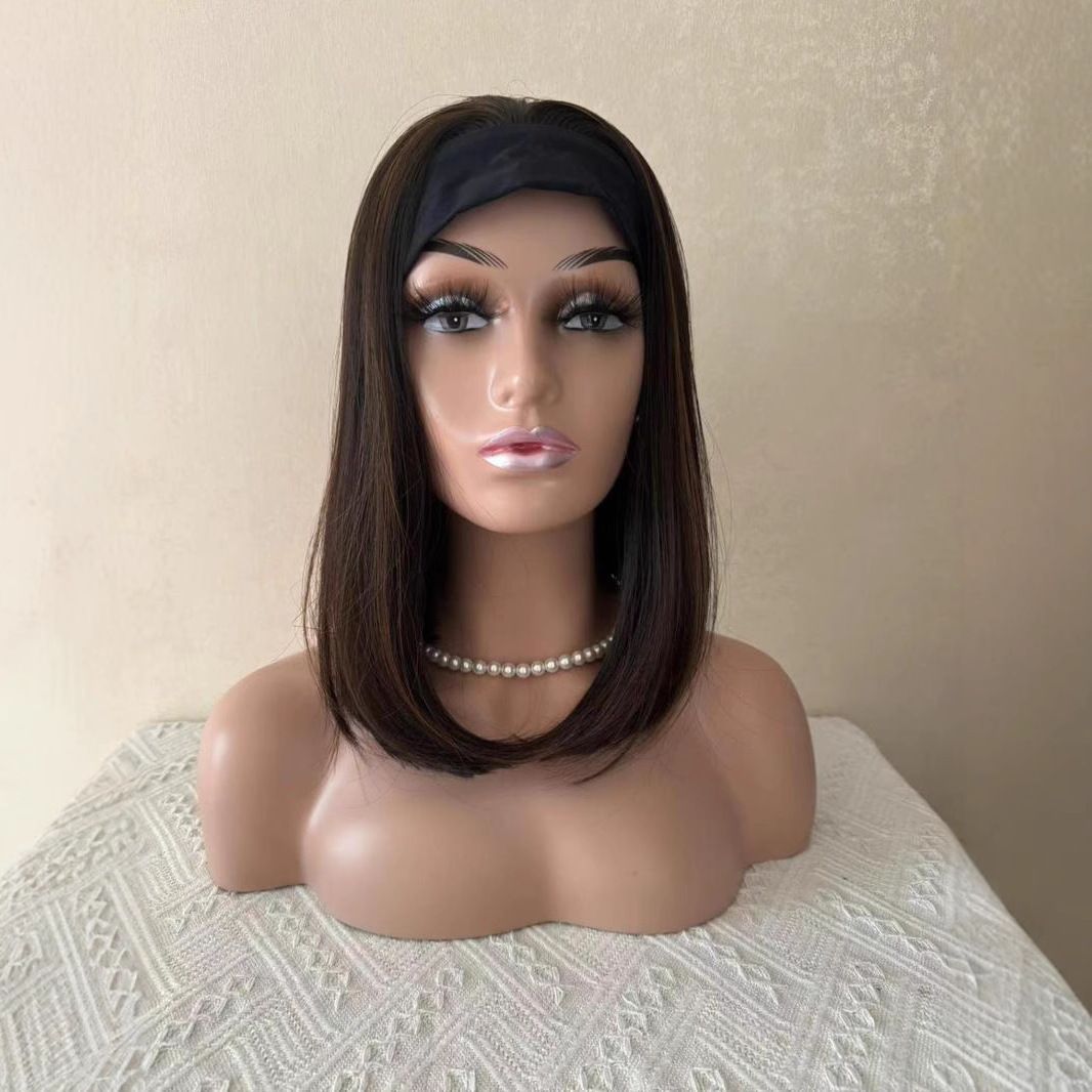 Women's Inner Buckle Hairpiece With Brown Black Wig Short Straight Hair