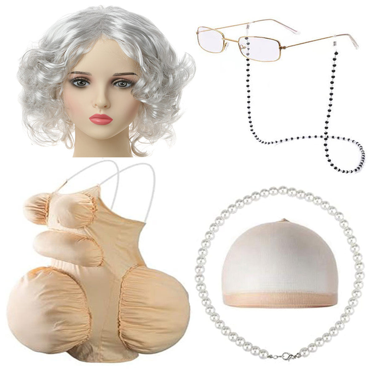 Fake Fat Belly School Day Role Play Dress Cos Wig
