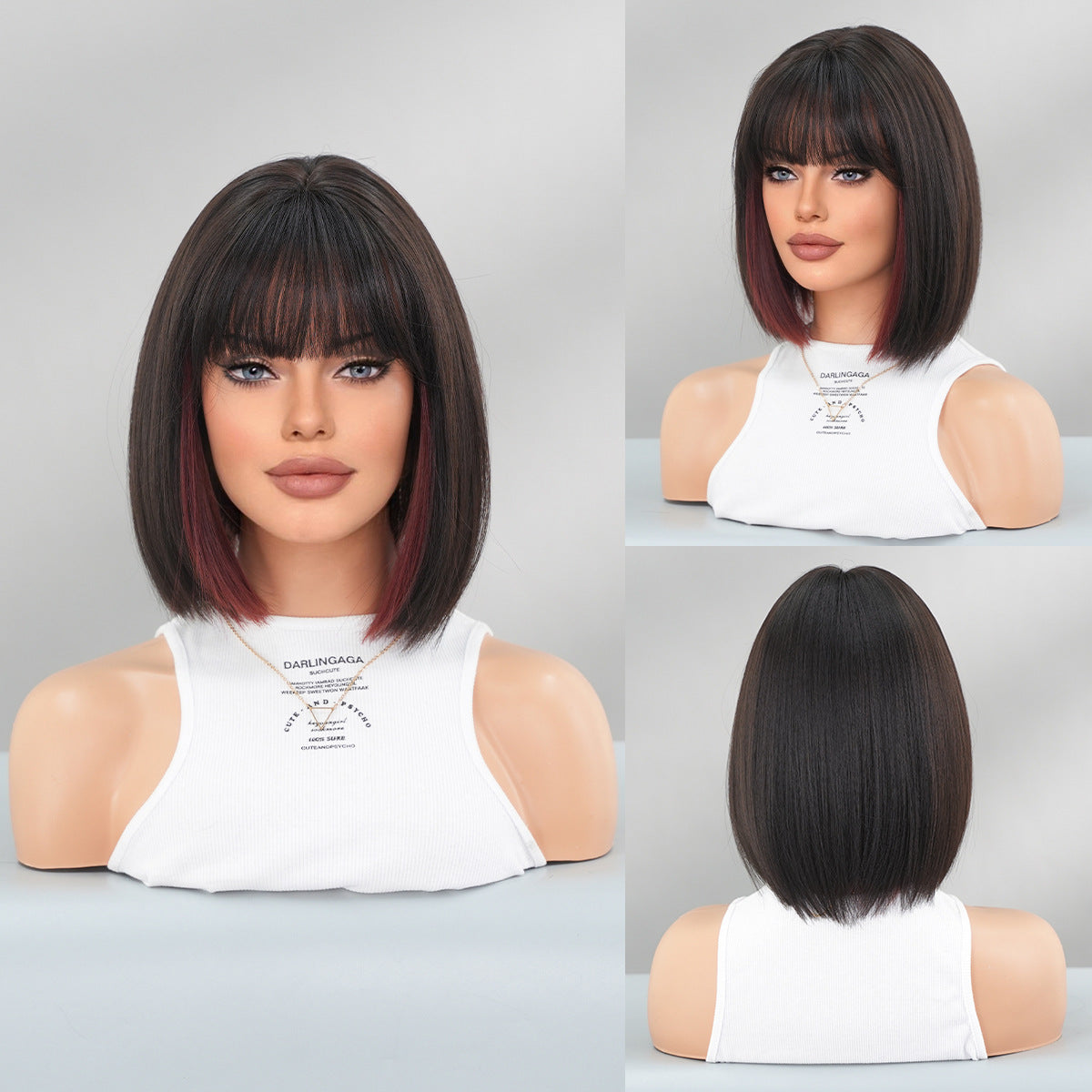 New Black Female Bangs Chemical Fiber Wig Short Straight Hair