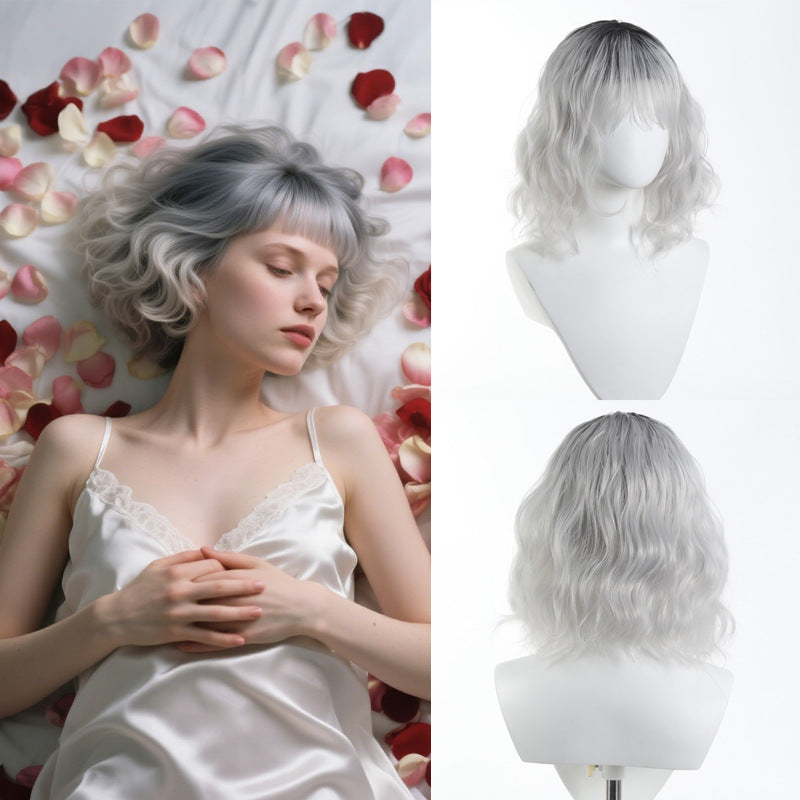 Micro Roll White Short Hair Rose Net Egg Gradient Daily Other Wig
