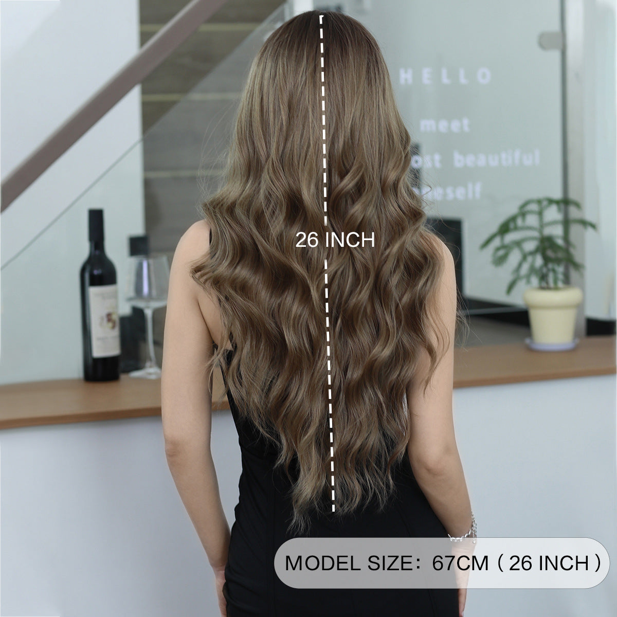 Women's Bronze Golden Fashion Curly Hair Bangs Big Wig Long Curls