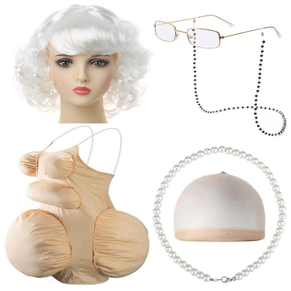 Fake Fat Belly School Day Role Play Dress Cos Wig