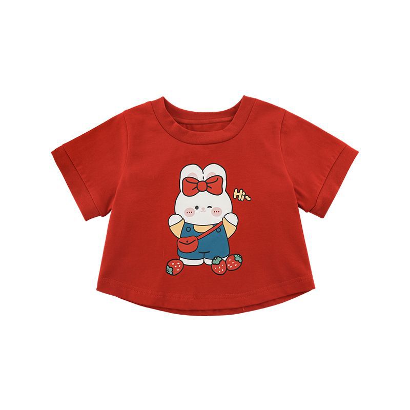 Rabbit Printed Half Sleeve Summer Sweet Children's T-shirt