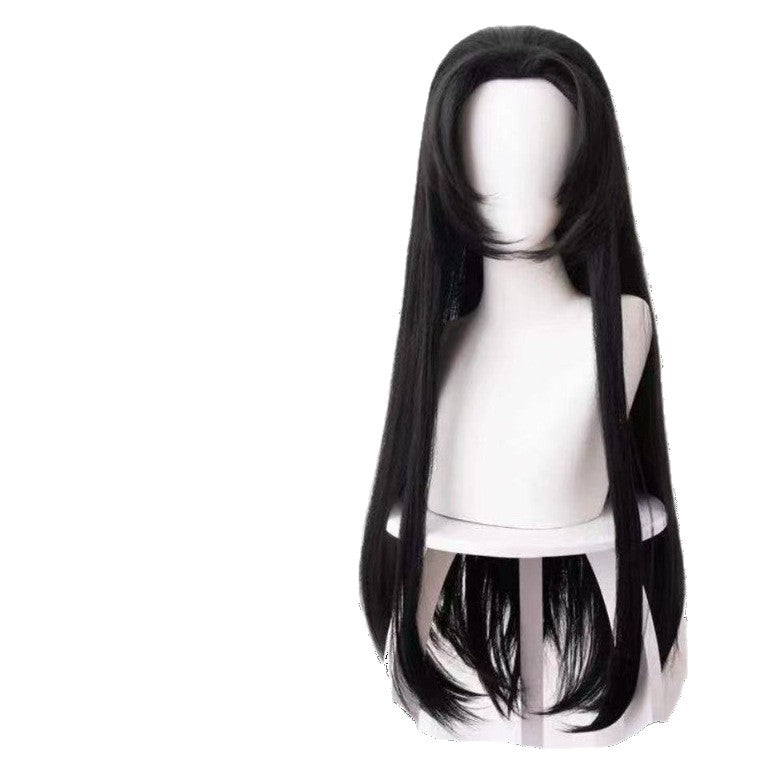 Hui Anime Black Medium Long Straight Hair Rose Cos Wig