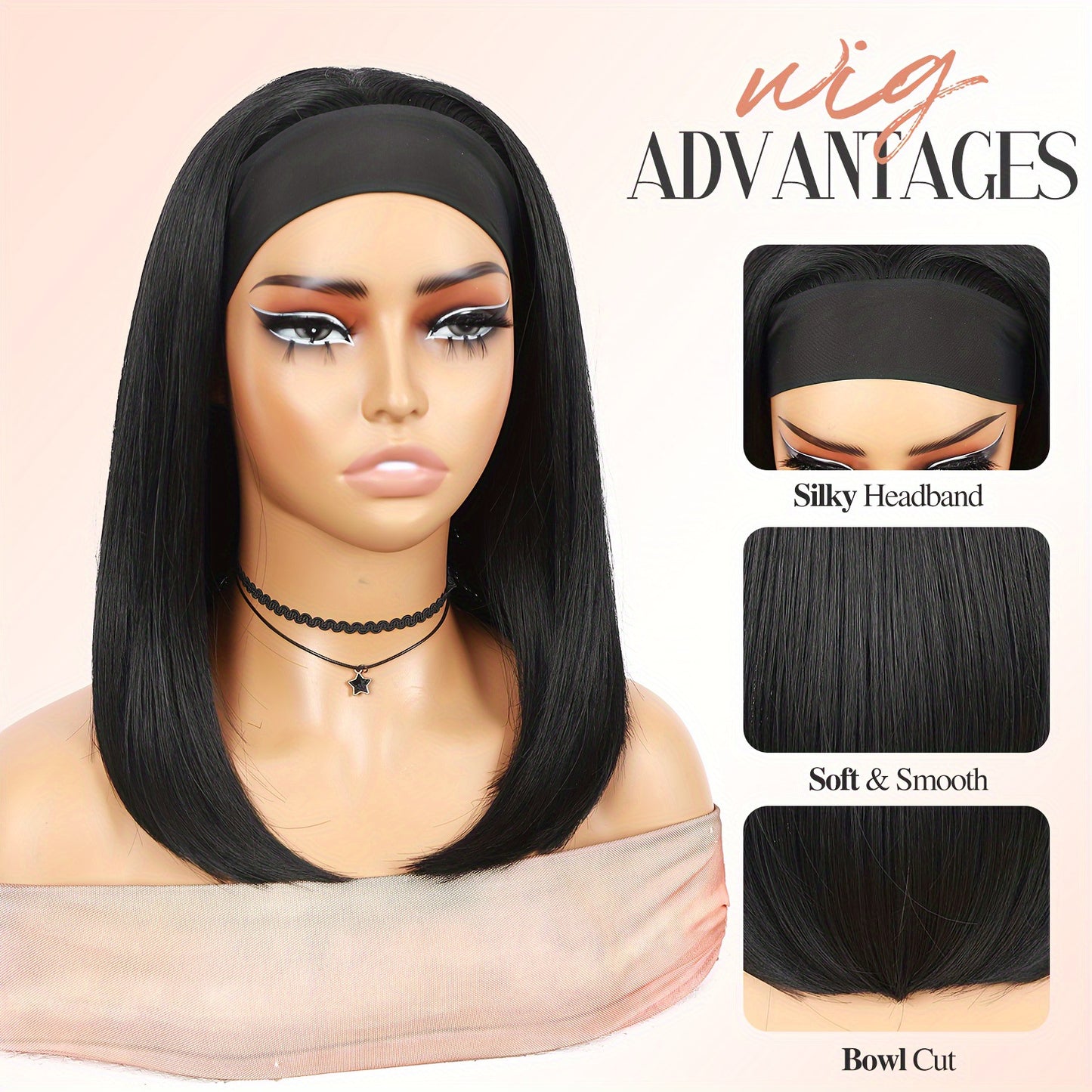 Women's Long Inner Buckle Headband Fashion Natural Daily Wig Short Straight Hair
