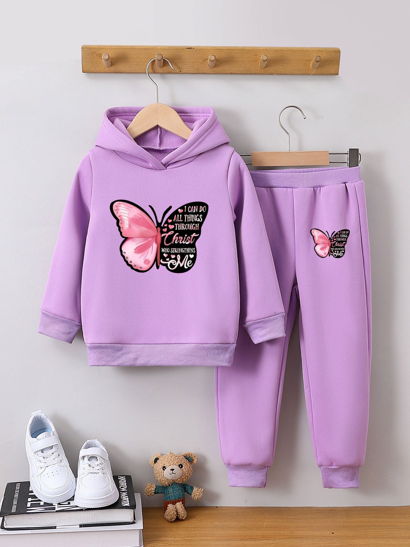 Children's Fashion Sweater Two-piece Cartoon Cute Brushed Butterflies Children's Suit