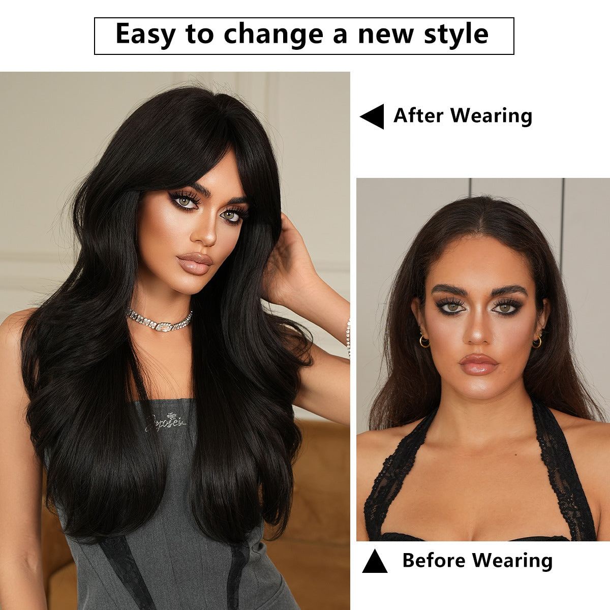 Quality Female Mid-point Wave Black Curly Hair Wig Long Curls