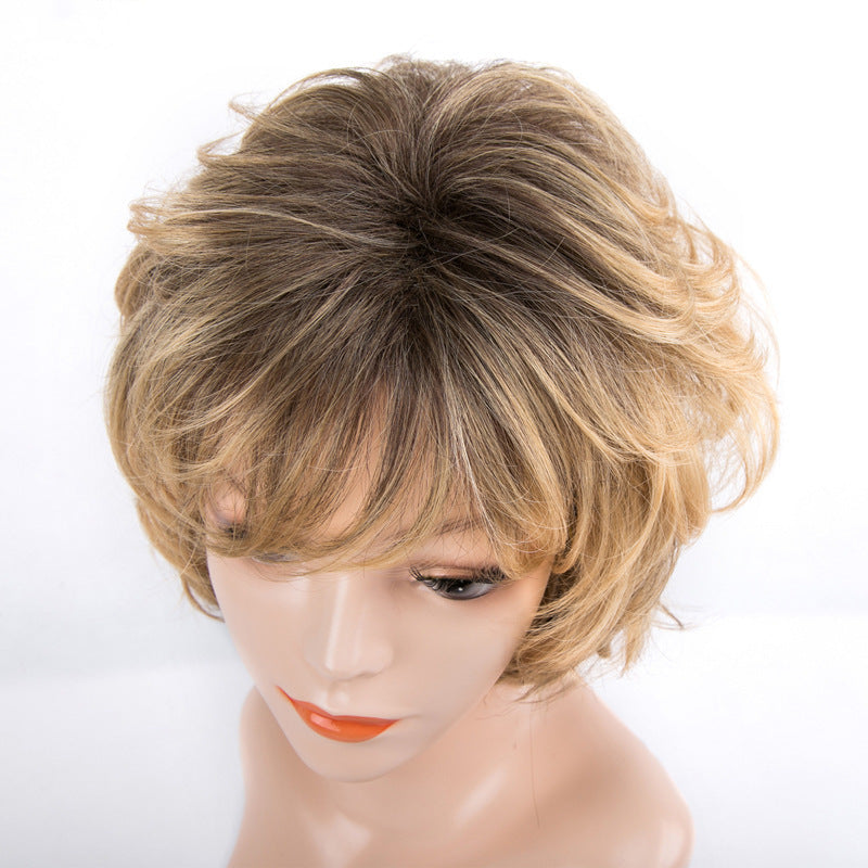Women's Fluffy Golden Fashion Head Cover Wig Short Curly Hair