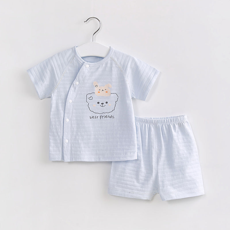 Women's & Children's Summer Cotton Western Style Open Buckle Two-piece Set Short Sleeve Children's Suit