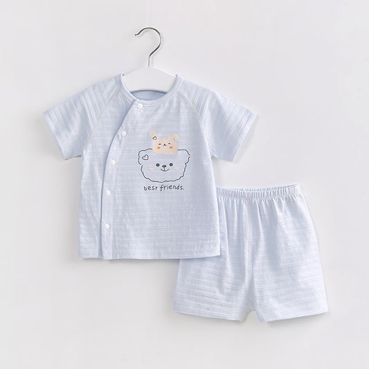 Women's & Children's Summer Cotton Western Style Open Buckle Two-piece Set Short Sleeve Children's Suit