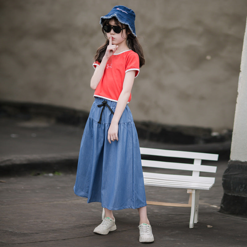 Jeans Culottes Summer Thin Loose Medium Large Western Style Leisure Children's Pants
