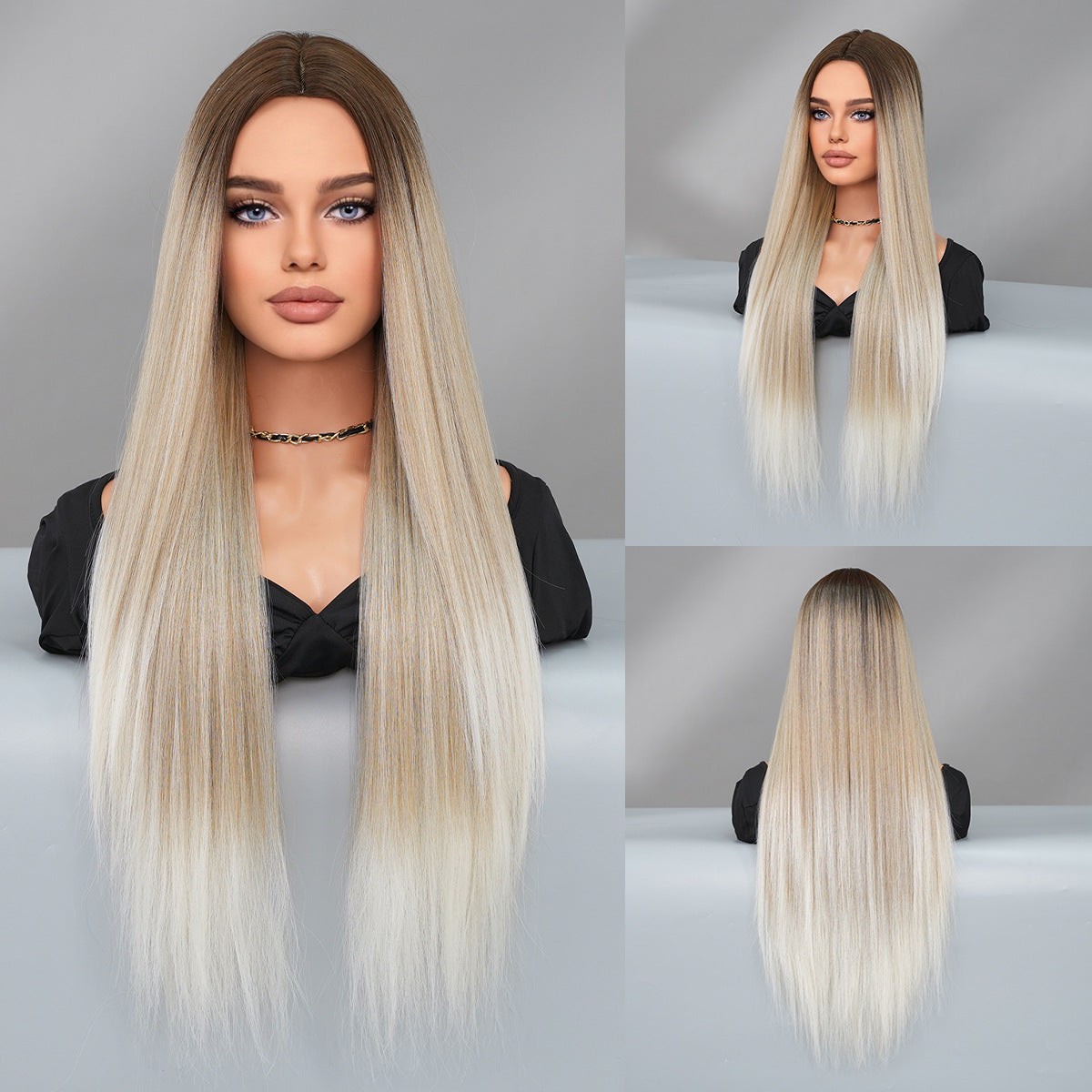 Women's Hair Nordic Natural Gold Gradient Chemical Long Straight Wig