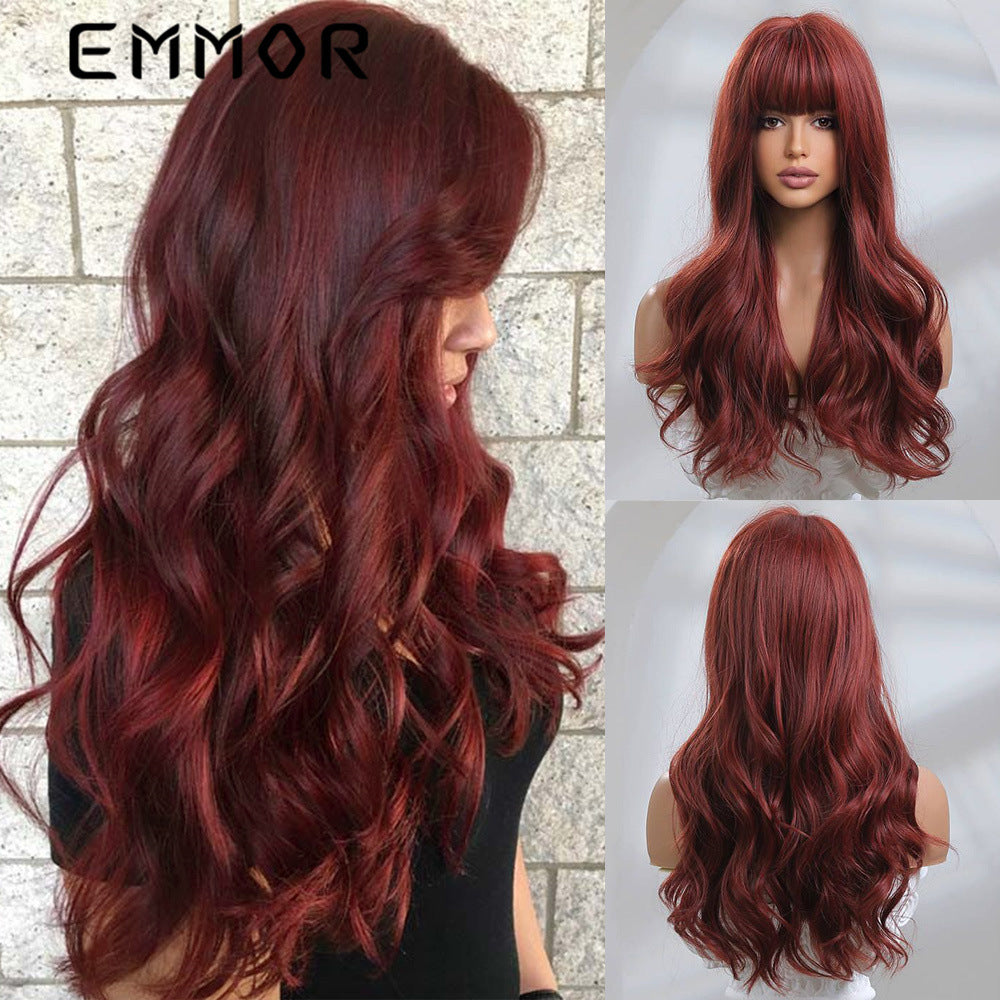 Red Hair Color Mid-length Curly Halloween Synthetic Wigs Air Long Straight Wig