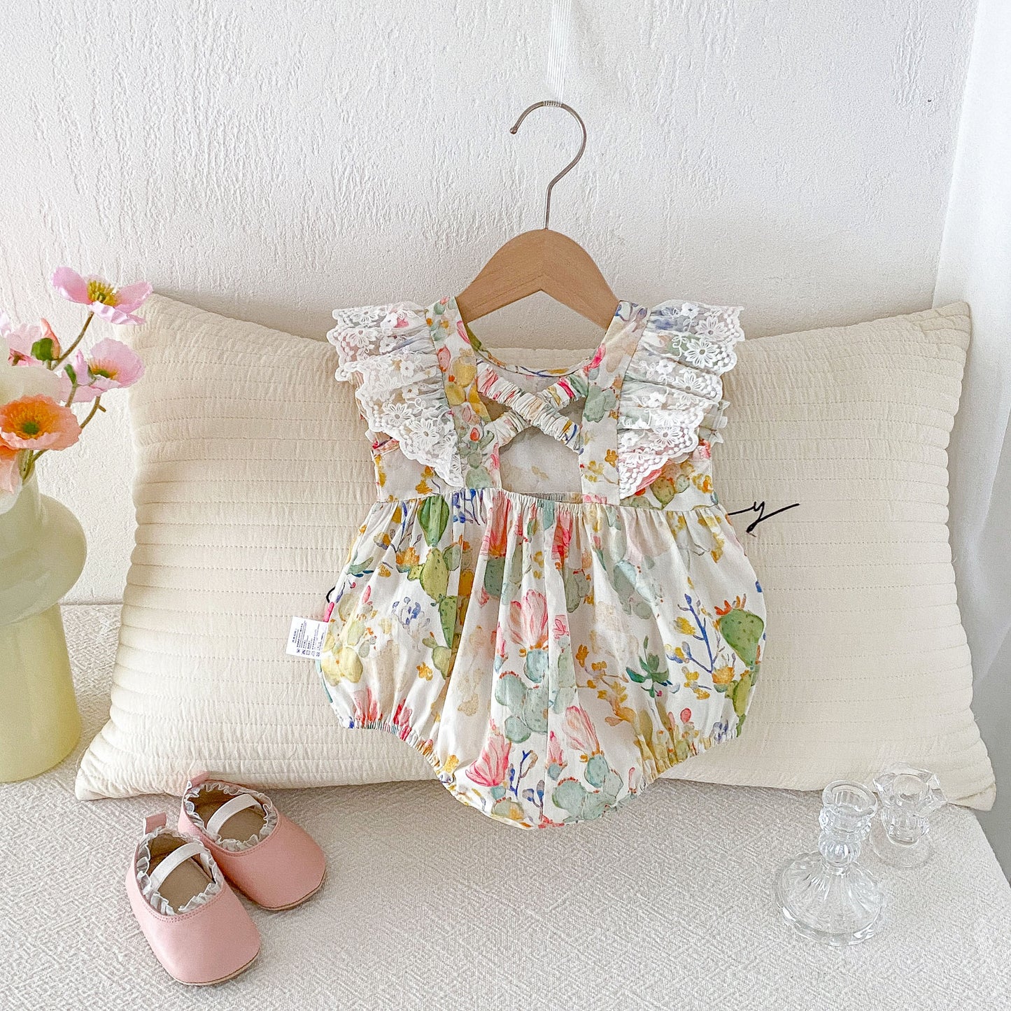 Pastoral Flower Jumpsuit Sweet Princess Romper Born Jumpsuit, Climbing Suit