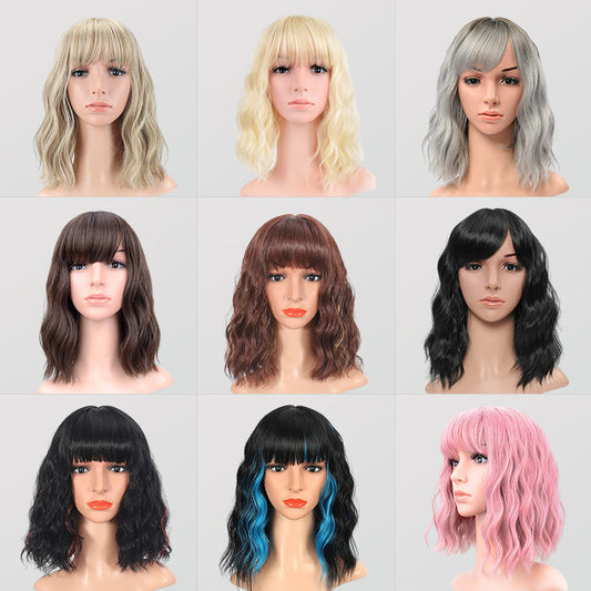 Halloween Bangs Color Short Curly Hair Long Straight Wig