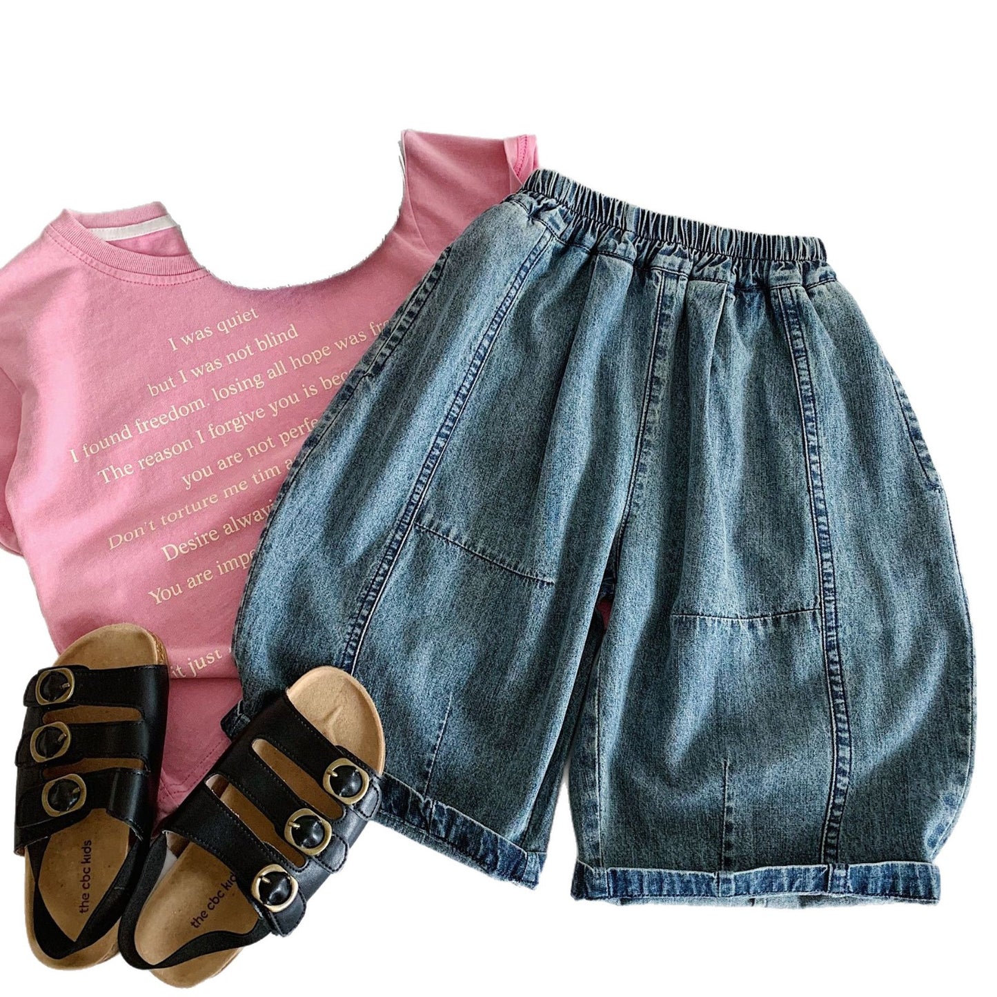 Children's Summer Korean Style Wide Leg Jeans Thin Cropped Children's Pants