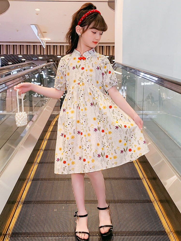 Cotton Floral Ethnic Style Pastoral French Republic Of China Improved Children's Dress
